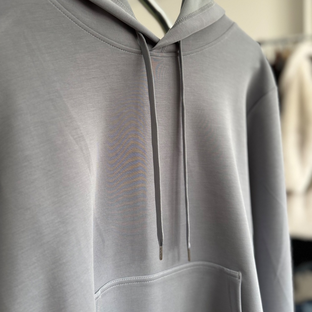 LazyPants | Luxe Sueded Double Knit Hoodie | Dusty Blue | Size L - Picture 6 of 9